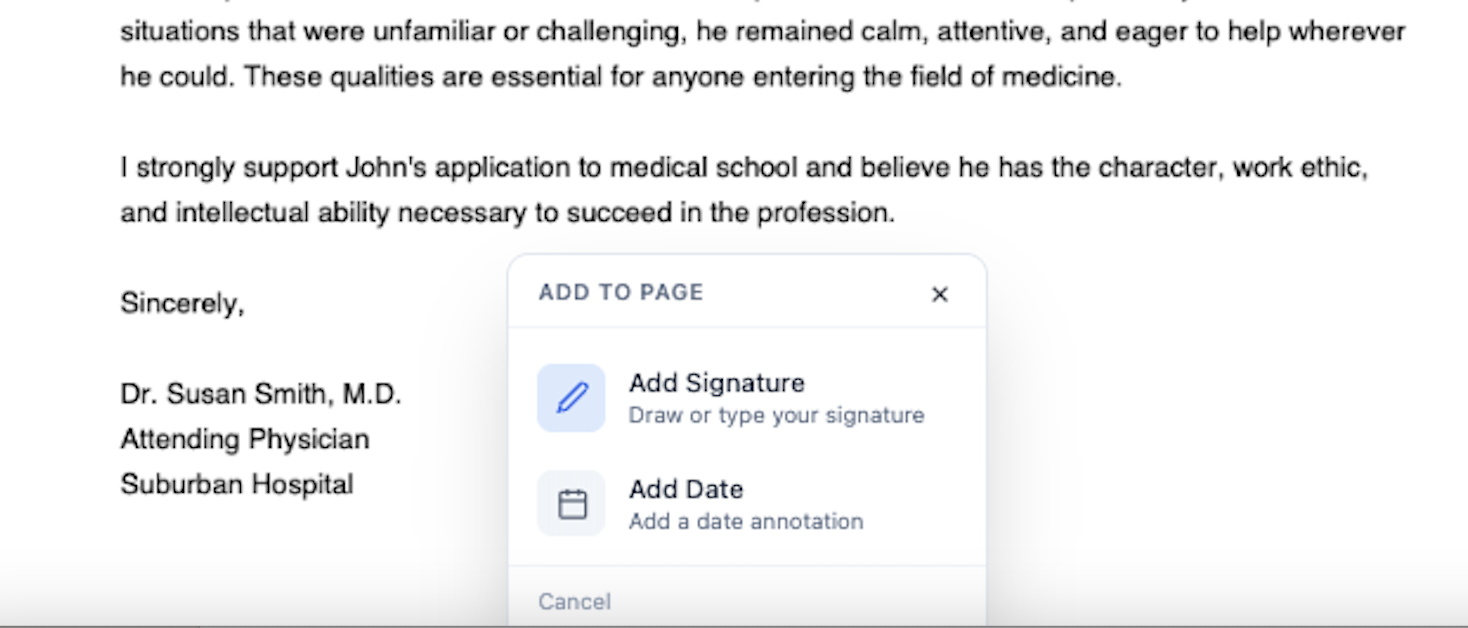 Signature added to letter